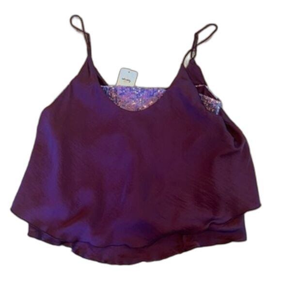 Free People Intimately Turn It On Cami Sequins Layered Plum Prune Large NEW NWT - Picture 6 of 13